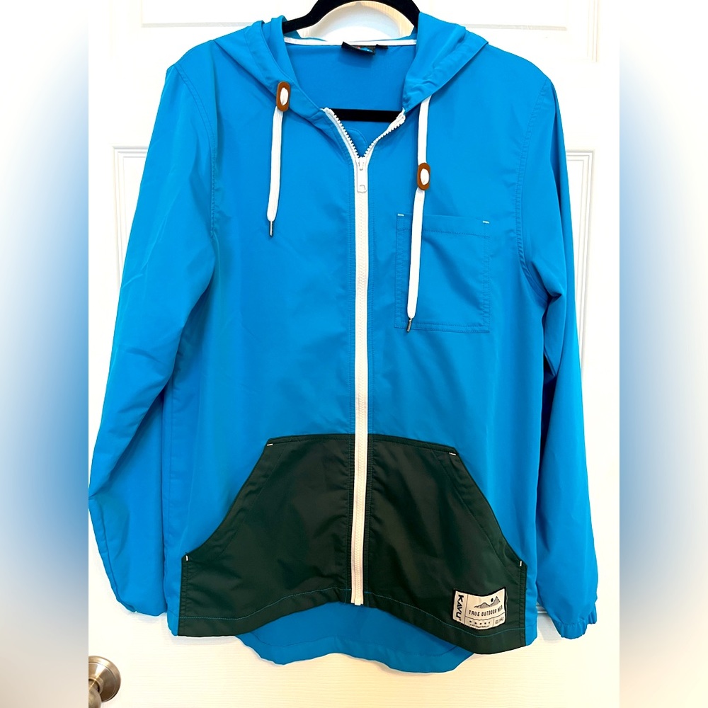 KAVU Woman’s Windbreaker Blue JacketWith Hood Full Zipper Pockets Size S